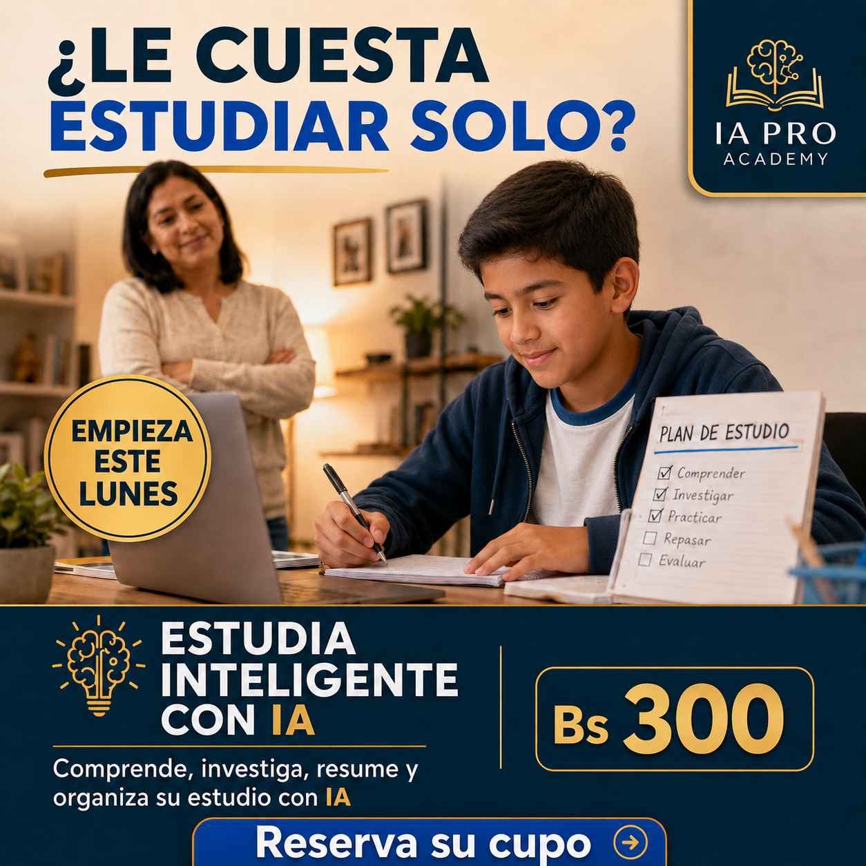 Estudia inteligente con IA — curso virtual en vivo por Bs 300